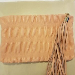 NWOT  Jenny Bird large leather ruched clutch